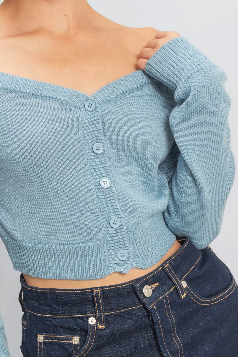 Off-The-Shoulder Cropped Button-Front Sweater - Image 13