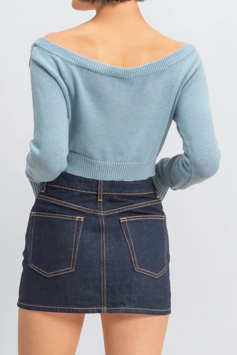 Off-The-Shoulder Cropped Button-Front Sweater - Image 14