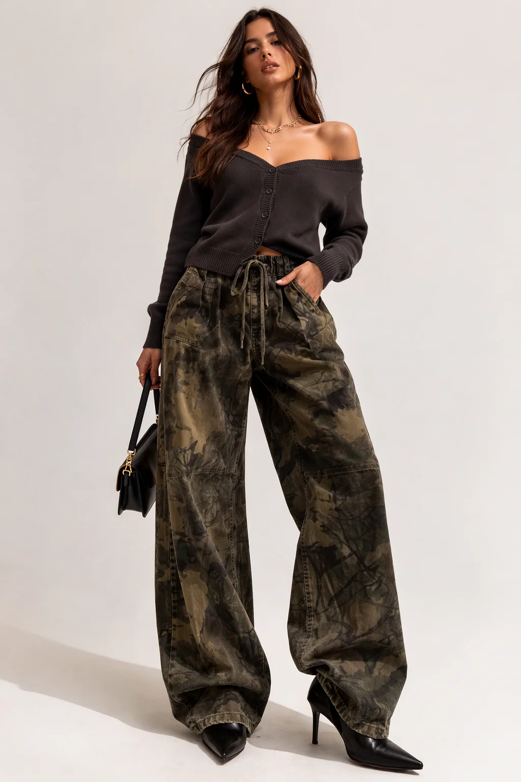 Off-The-Shoulder Cropped Button-Front Sweater - Image 7