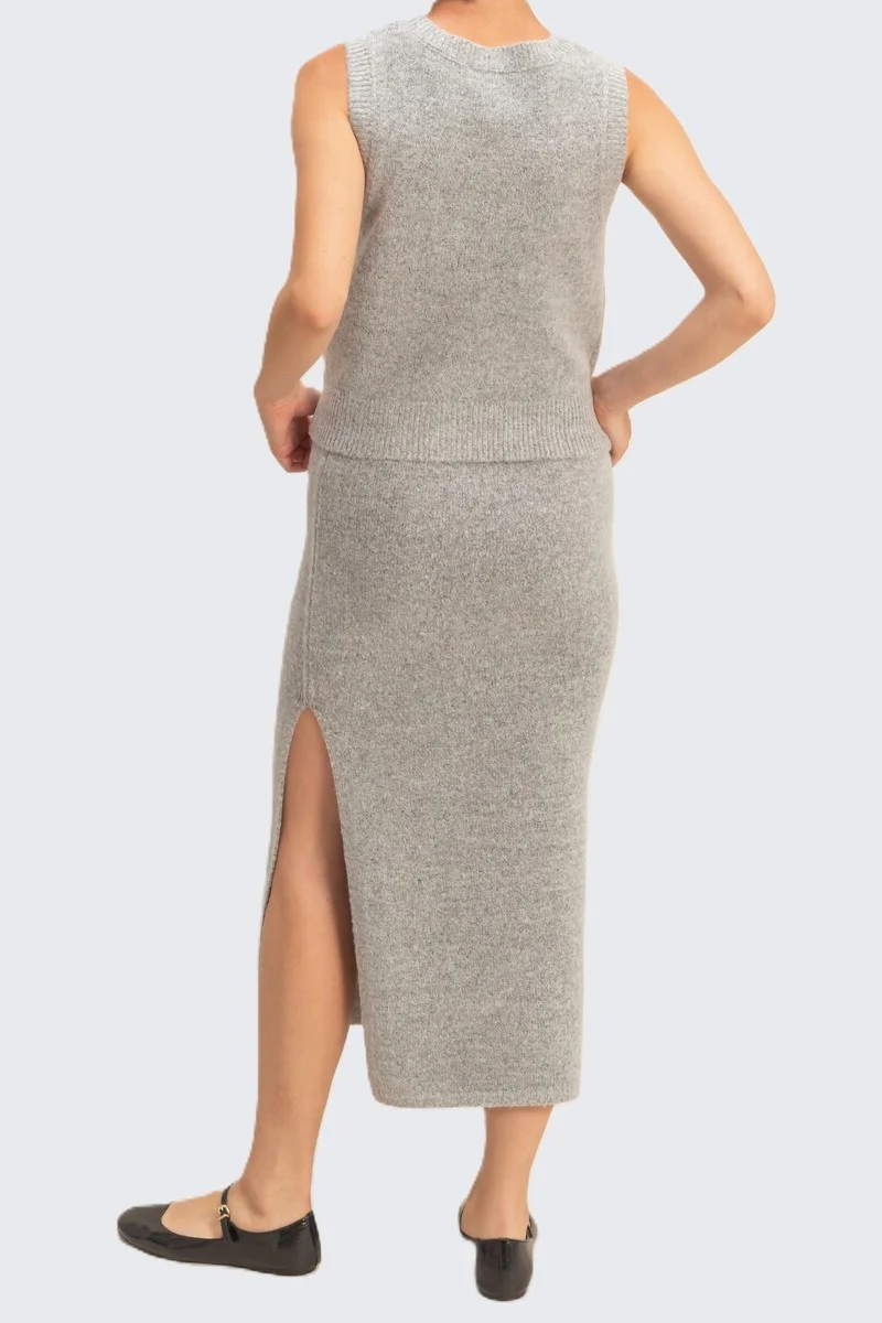 Button-Front Vest & Maxi Skirt Sweater Set - Image 9