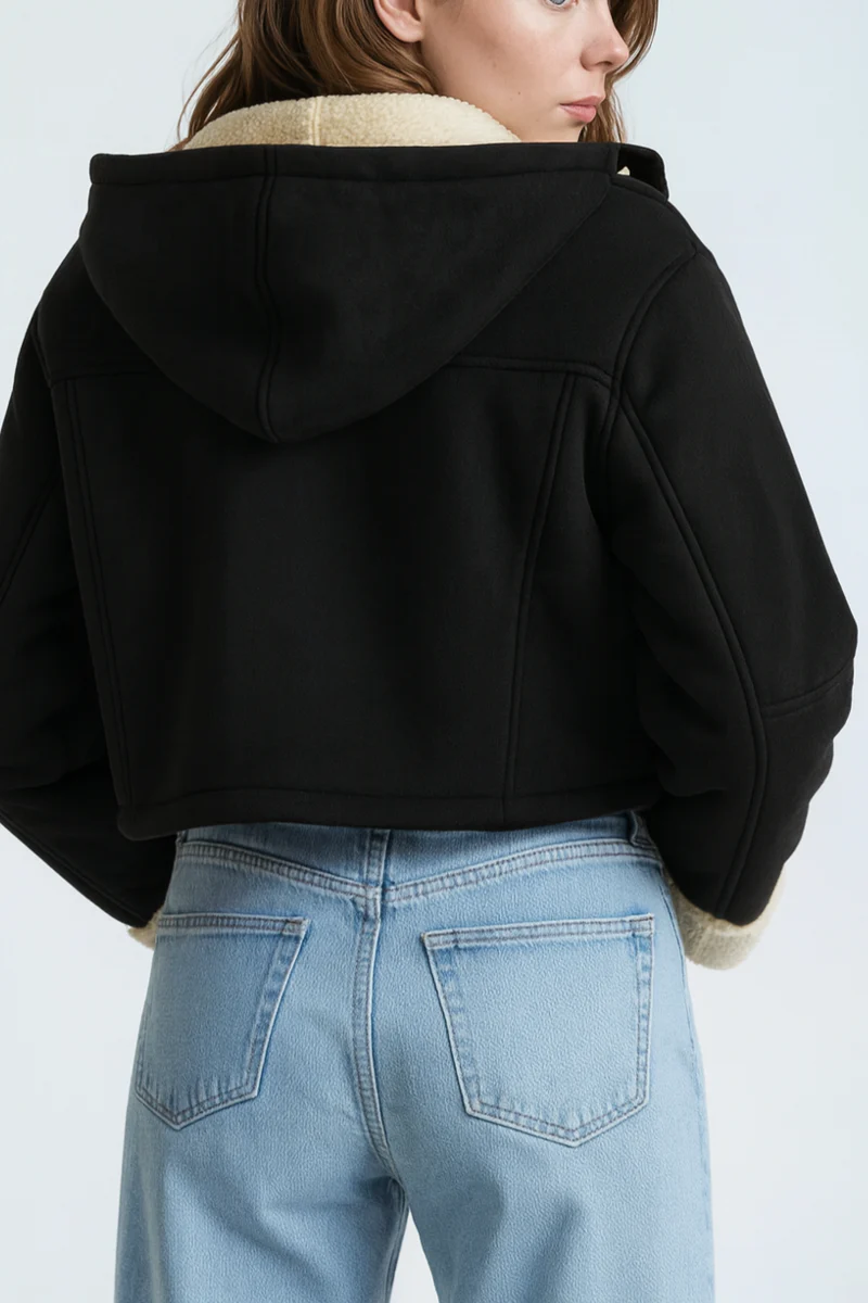 Faux Suede Cropped Hooded Jacket - Image 10