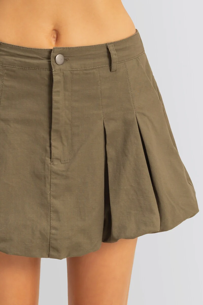 Twill Pleated Balloon Mini Skirt - Image 10