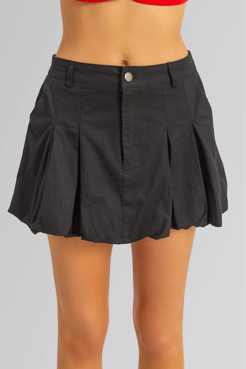 Twill Pleated Balloon Mini Skirt - Image 2
