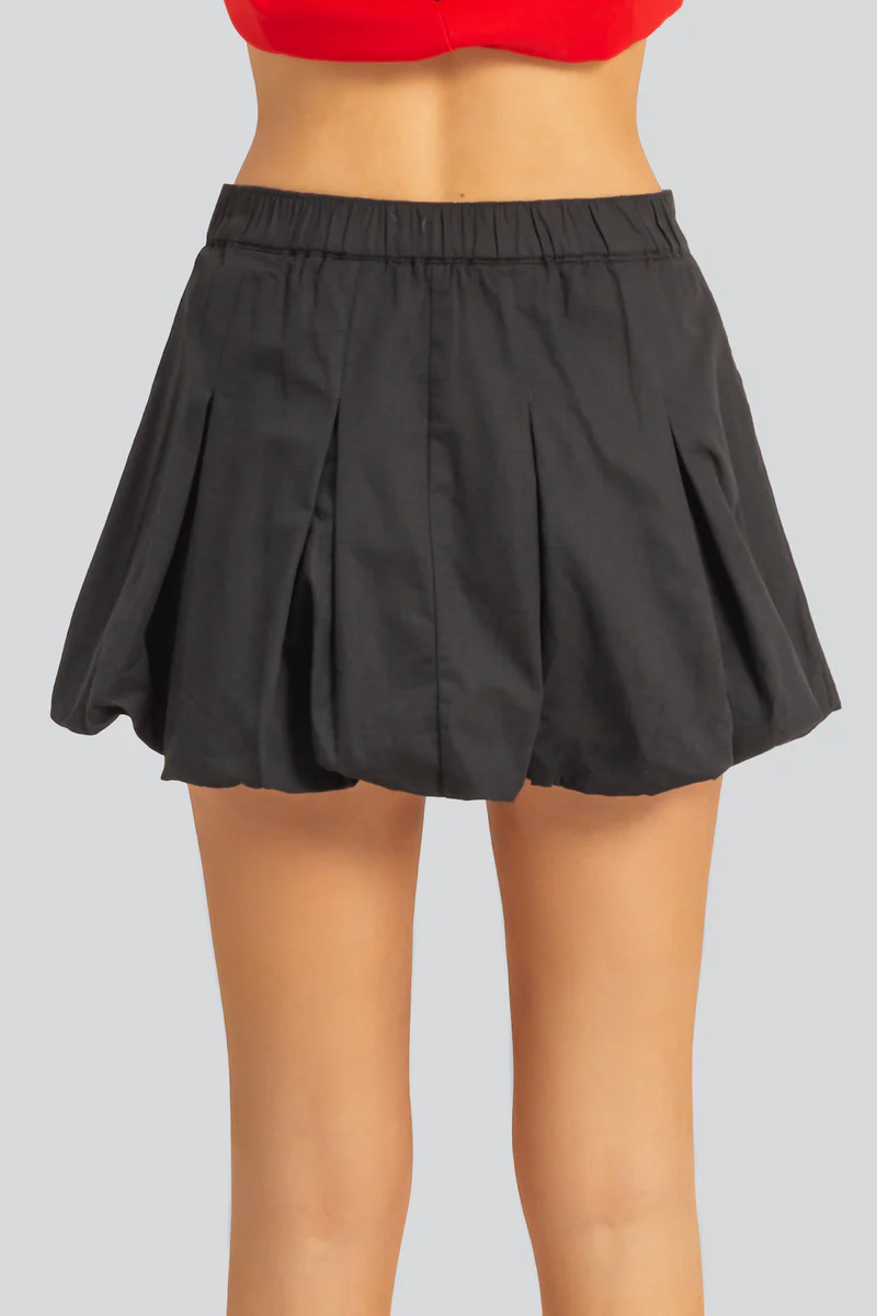 Twill Pleated Balloon Mini Skirt - Image 3