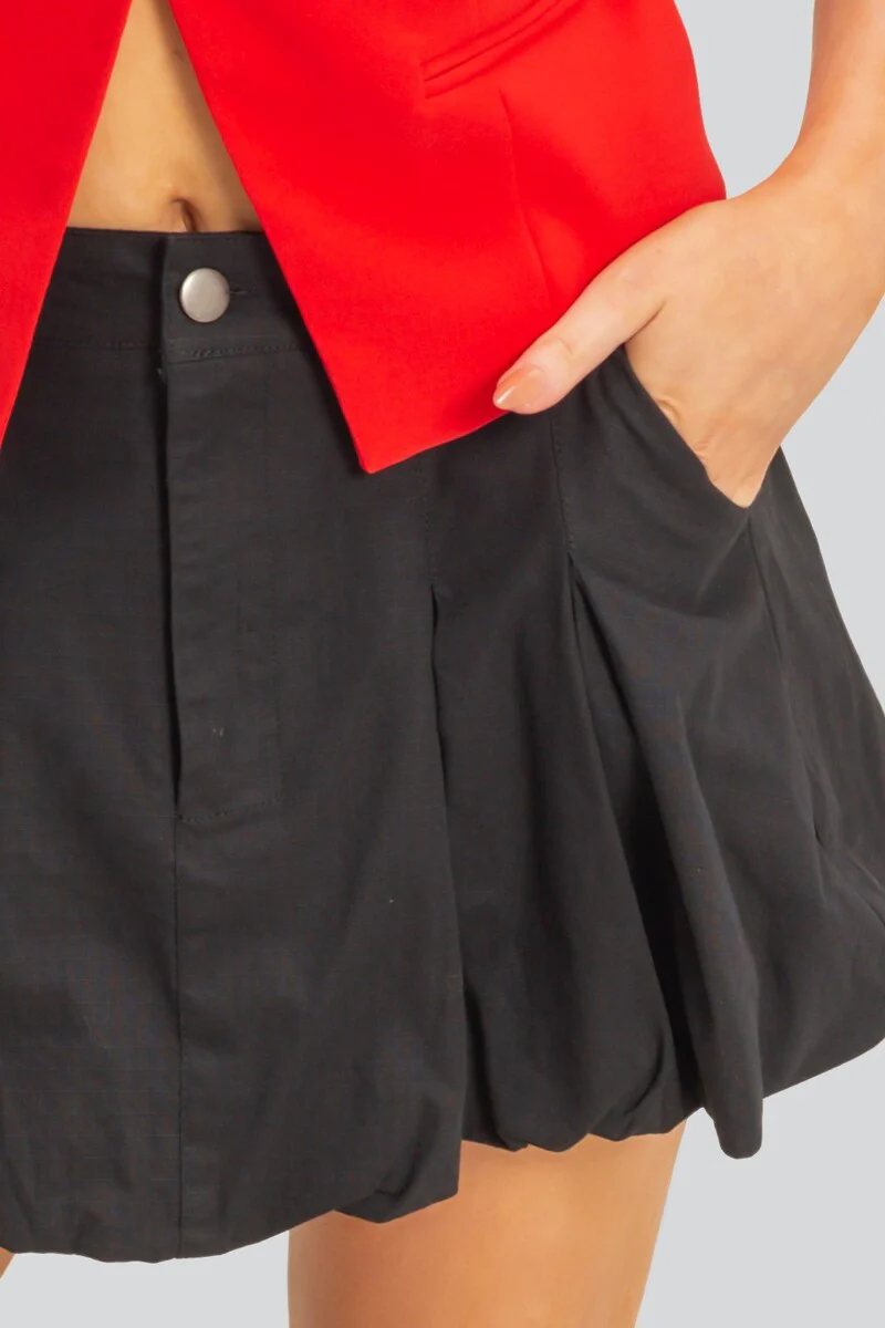 Twill Pleated Balloon Mini Skirt - Image 5