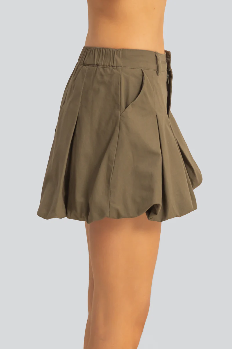 Twill Pleated Balloon Mini Skirt - Image 8