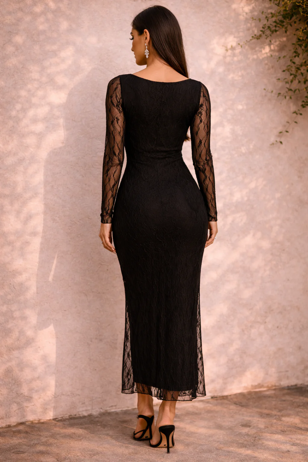 Semi-Sheer Lace Bodycon Maxi Dress - Image 7