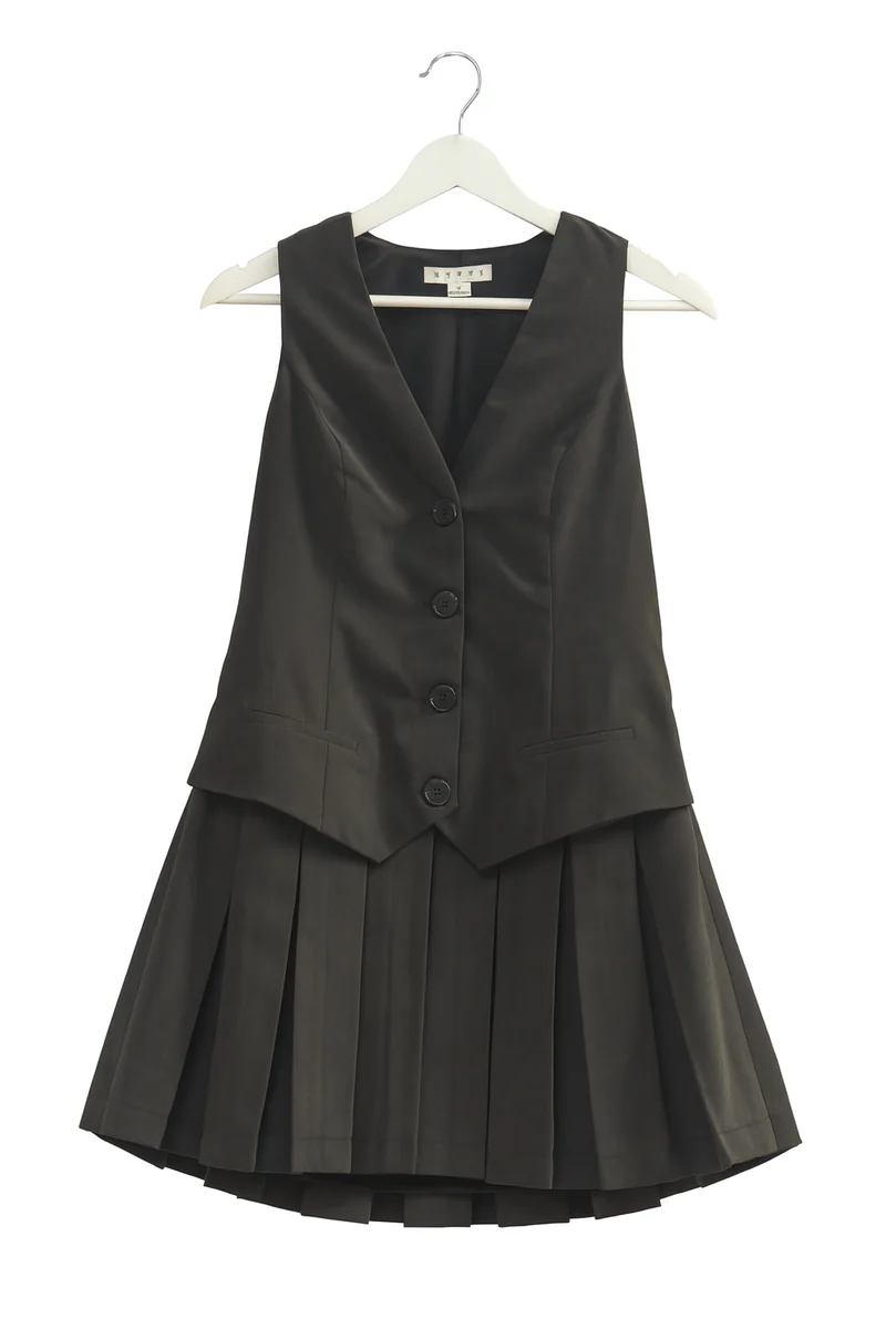 Vested Pleat-Skirt Mini Dress - Image 6