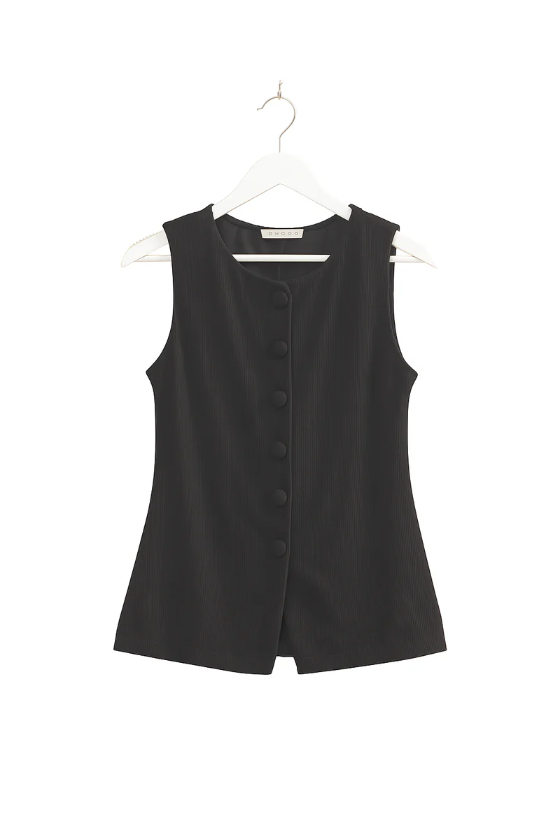 Rib-Knit Button-Front Sleeveless Top - Image 5
