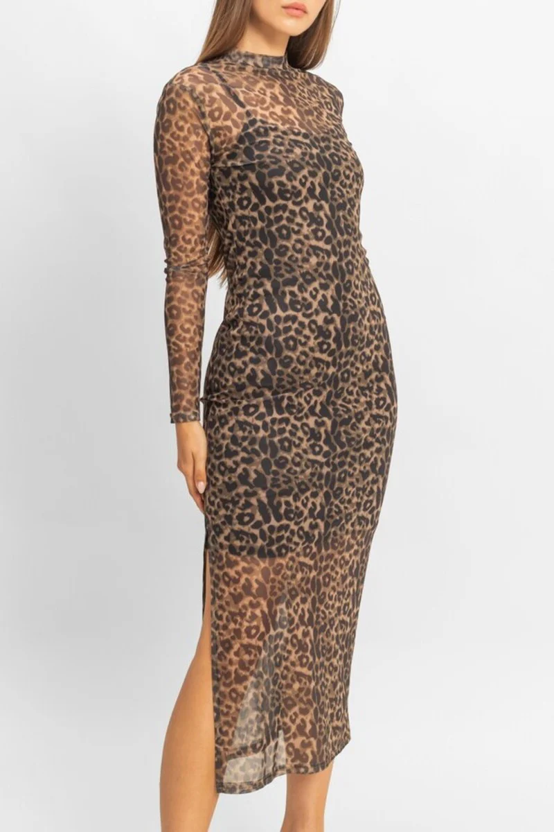 Mesh Leopard Print Midi Dress - Image 5