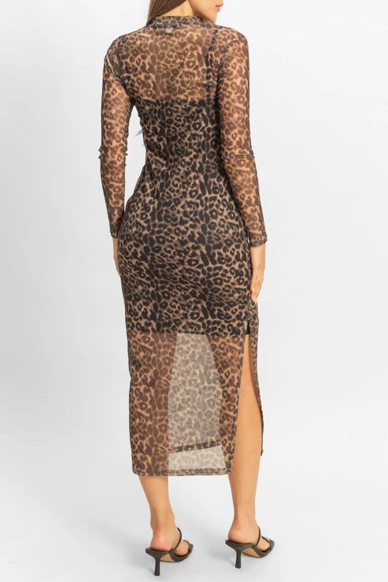 Mesh Leopard Print Midi Dress - Image 6