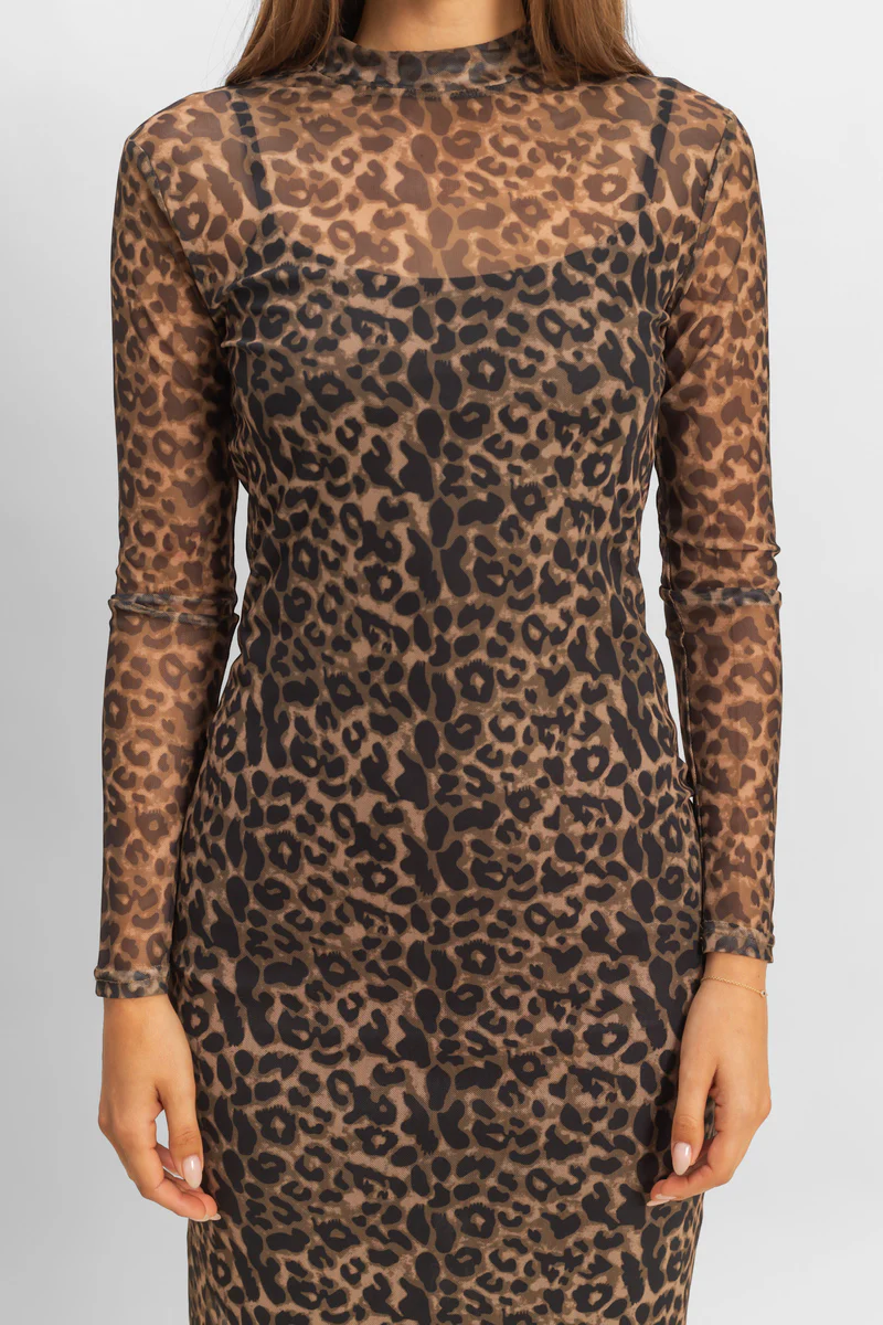 Mesh Leopard Print Midi Dress - Image 7