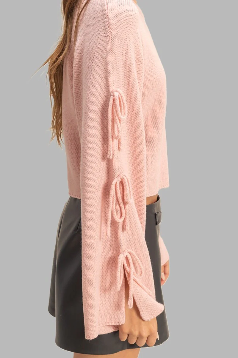 Tie-Sleeve Cropped Sweater Top - Image 3