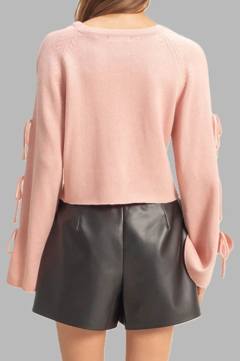 Tie-Sleeve Cropped Sweater Top - Image 5