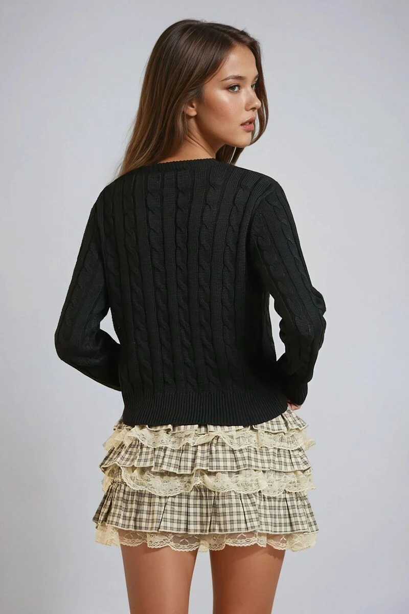 Cable Button-Up Cardigan Sweater - Image 2