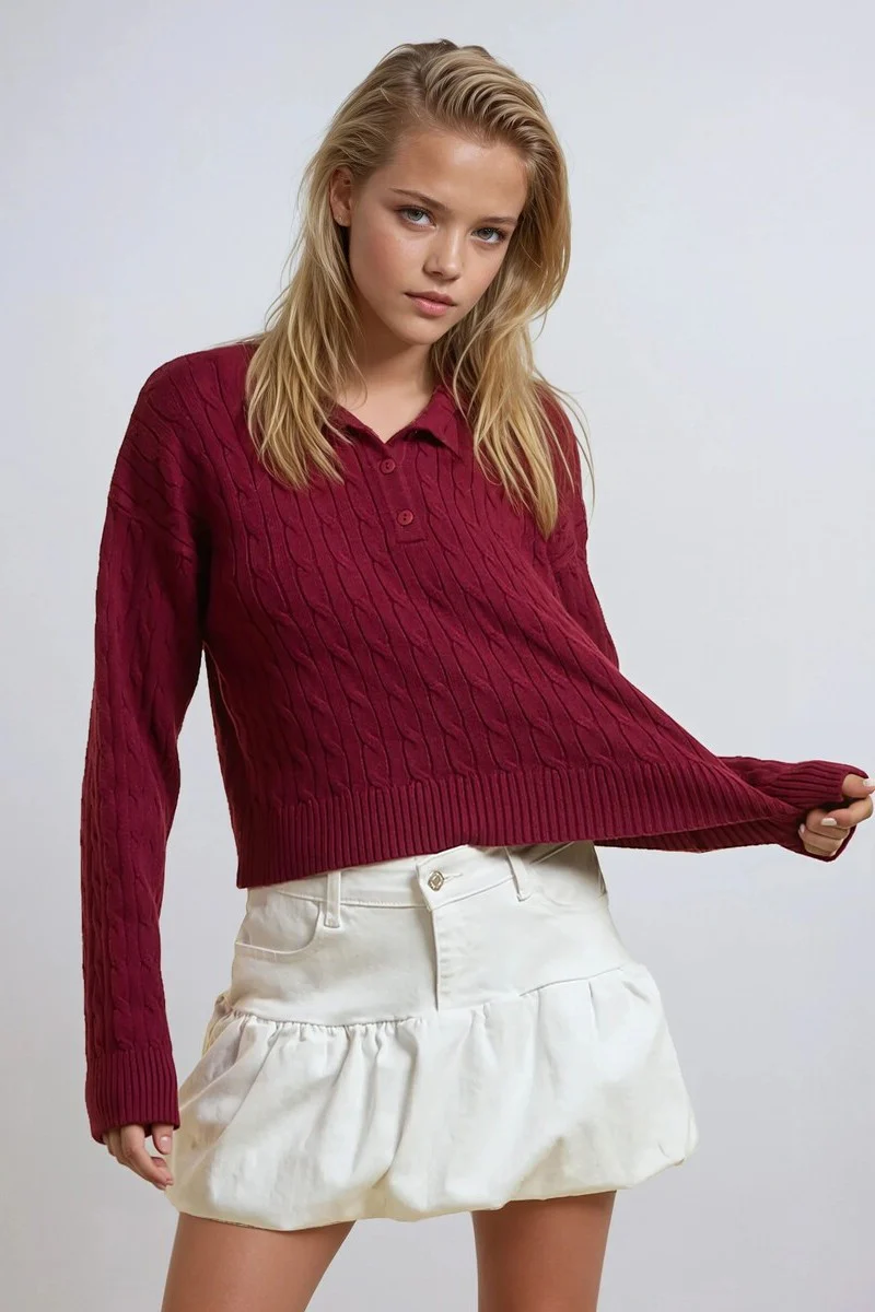 Cable Knit Collared Sweater - Image 3