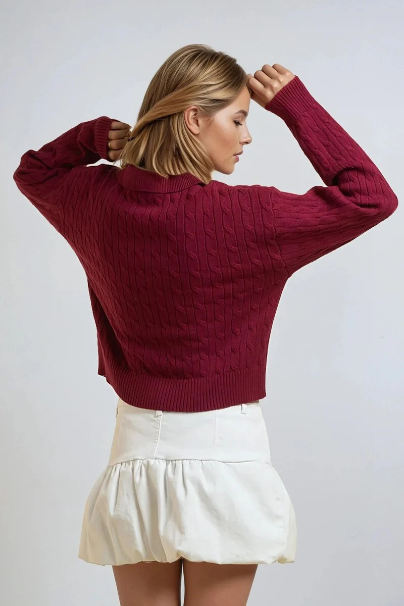 Cable Knit Collared Sweater - Image 4