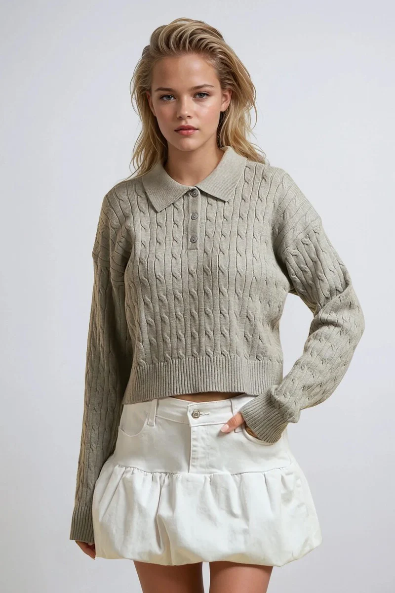 Cable Knit Collared Sweater - Image 5