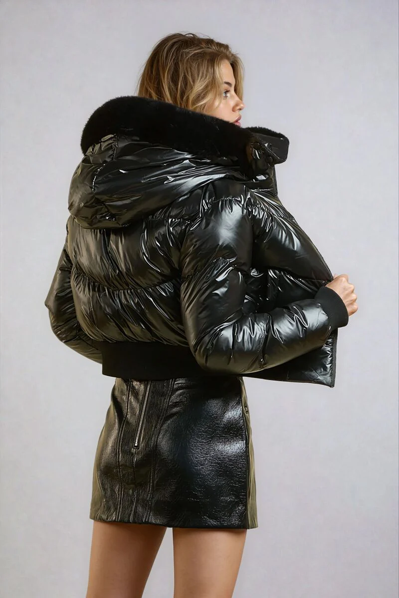 Shiny Hooded Puffer Jacket - Image 2