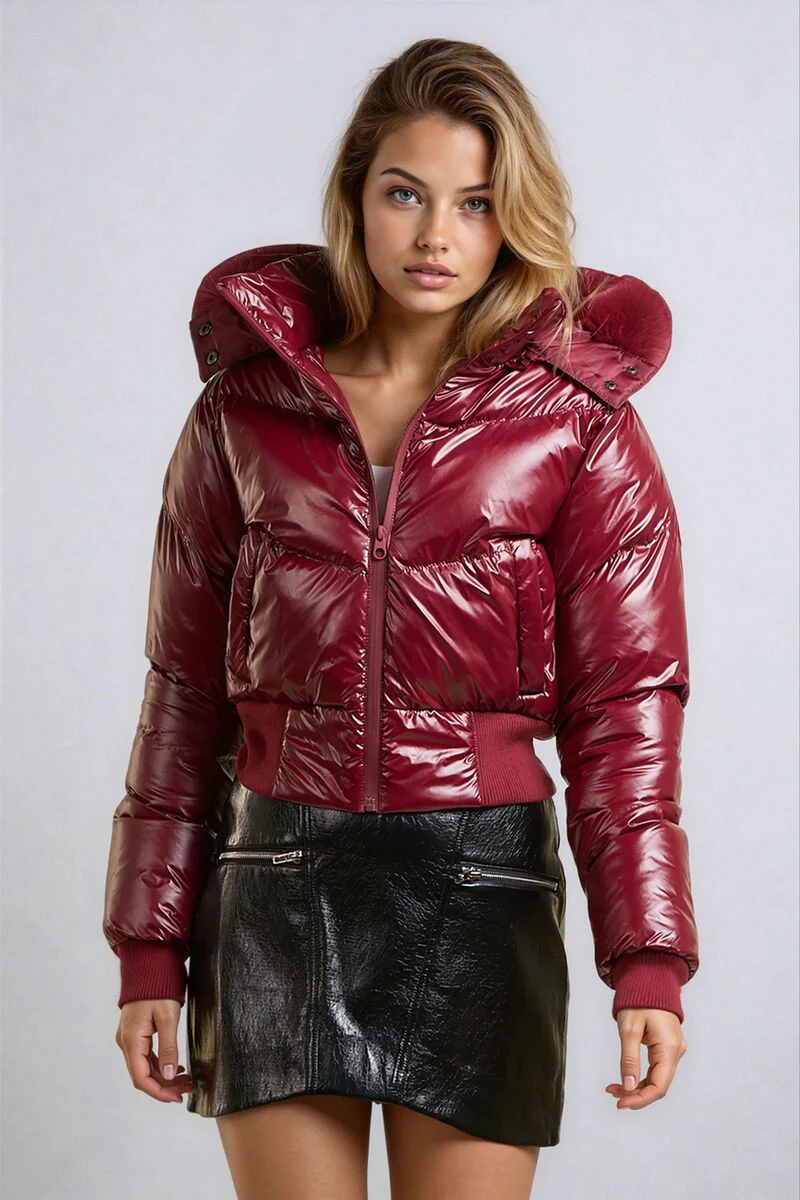 Shiny Hooded Puffer Jacket - Image 3