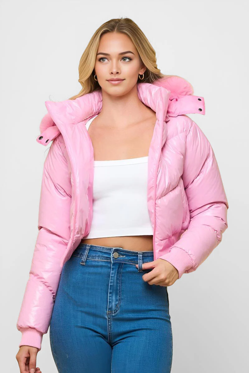 Shiny Hooded Puffer Jacket - Image 5