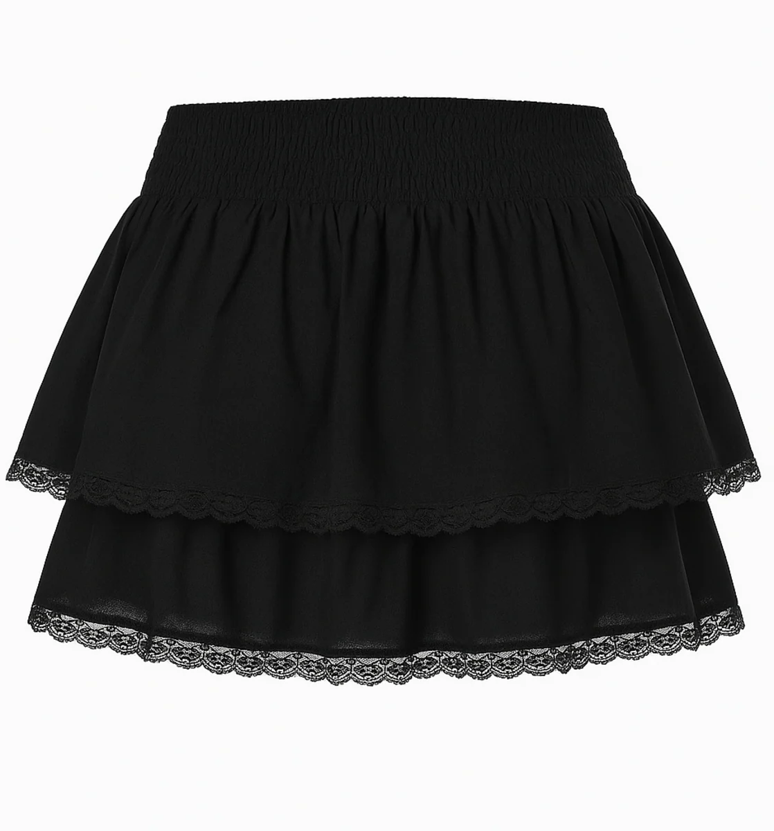Tiered Twill Lace-Trim Mini Skirt - Image 3