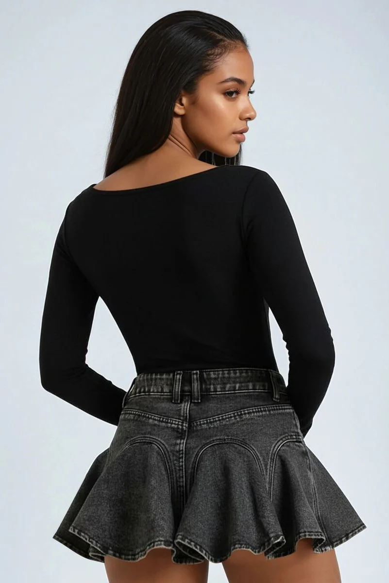 Denim Flounce Mini Skirt - Image 2