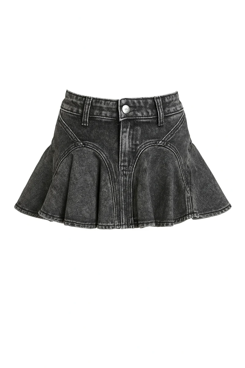 Denim Flounce Mini Skirt - Image 3