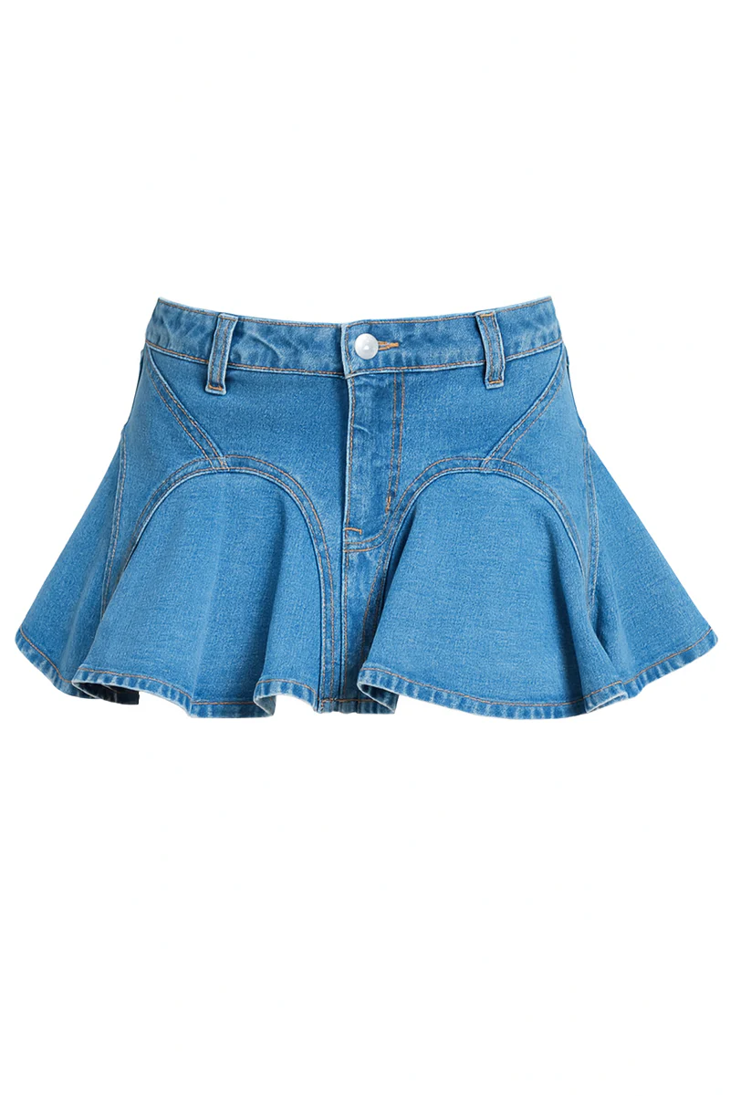 Denim Flounce Mini Skirt - Image 6