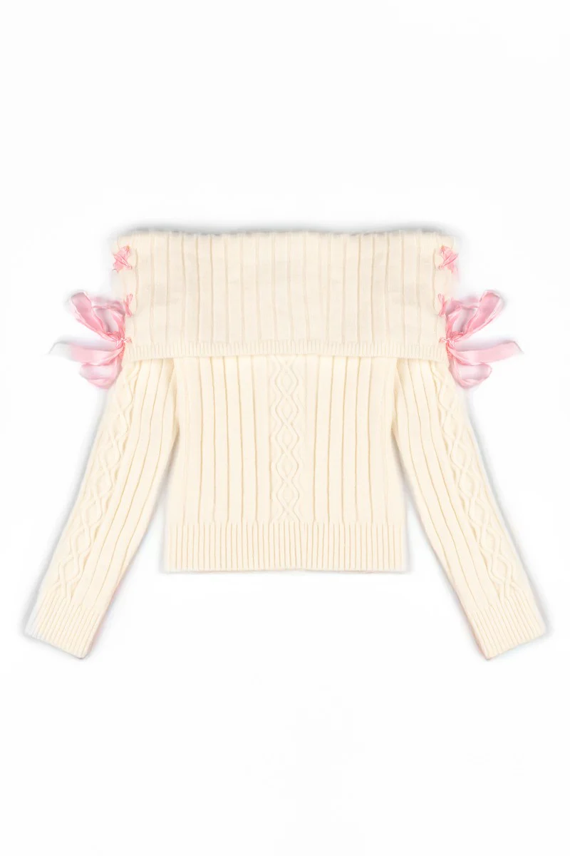 Off-The-Shoulder Ribbon Sweater - Image 2