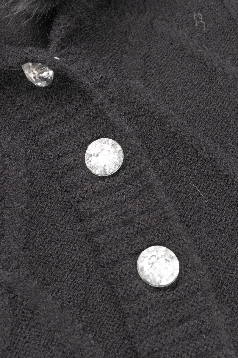 Faux Fur-Collar Cable Knit Longline Cardigan - Image 10