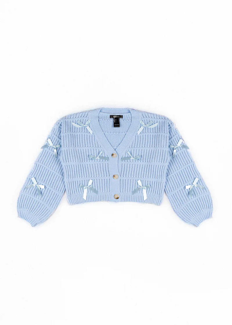 Ribbon Bow Cropped Cardigan Sweater - Image 3