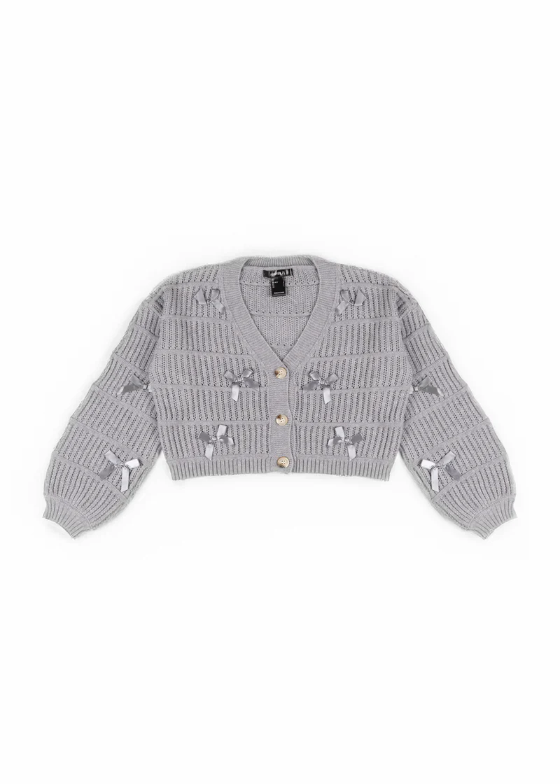 Ribbon Bow Cropped Cardigan Sweater - Image 6