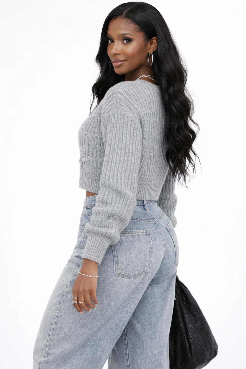 Ribbon Bow Cropped Cardigan Sweater - Image 9