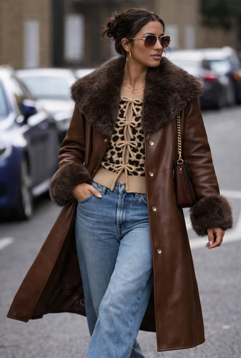Leopard Lace-Up Bow Cardigan Sweater - Image 2