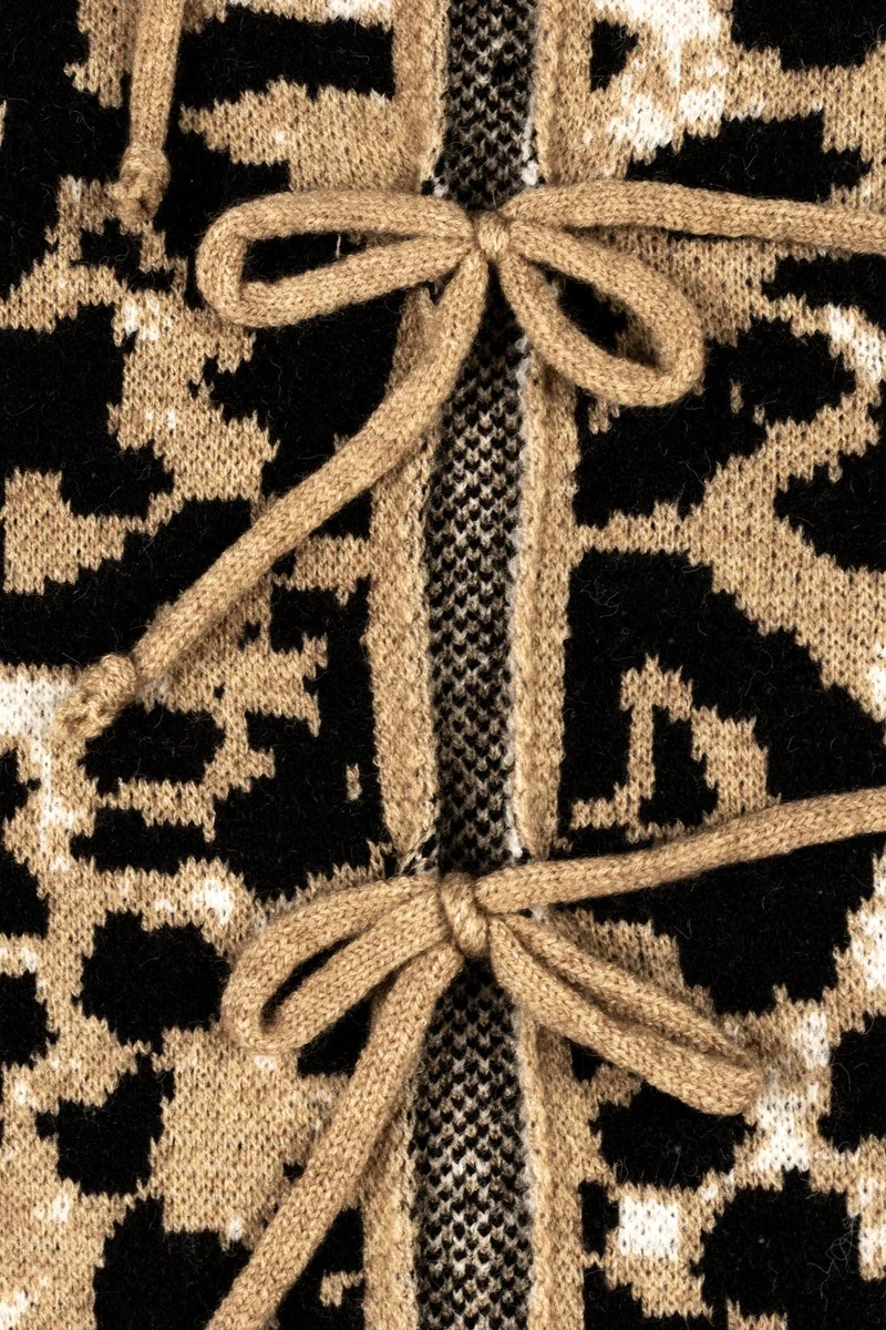 Leopard Lace-Up Bow Cardigan Sweater - Image 8