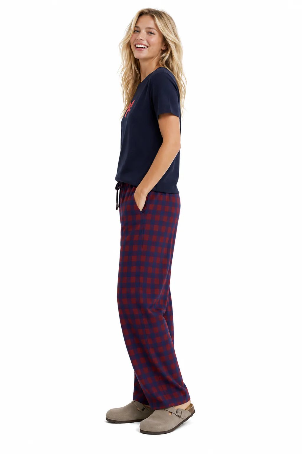 Bow Tee & Plaid Pants Pajama Set - Image 2