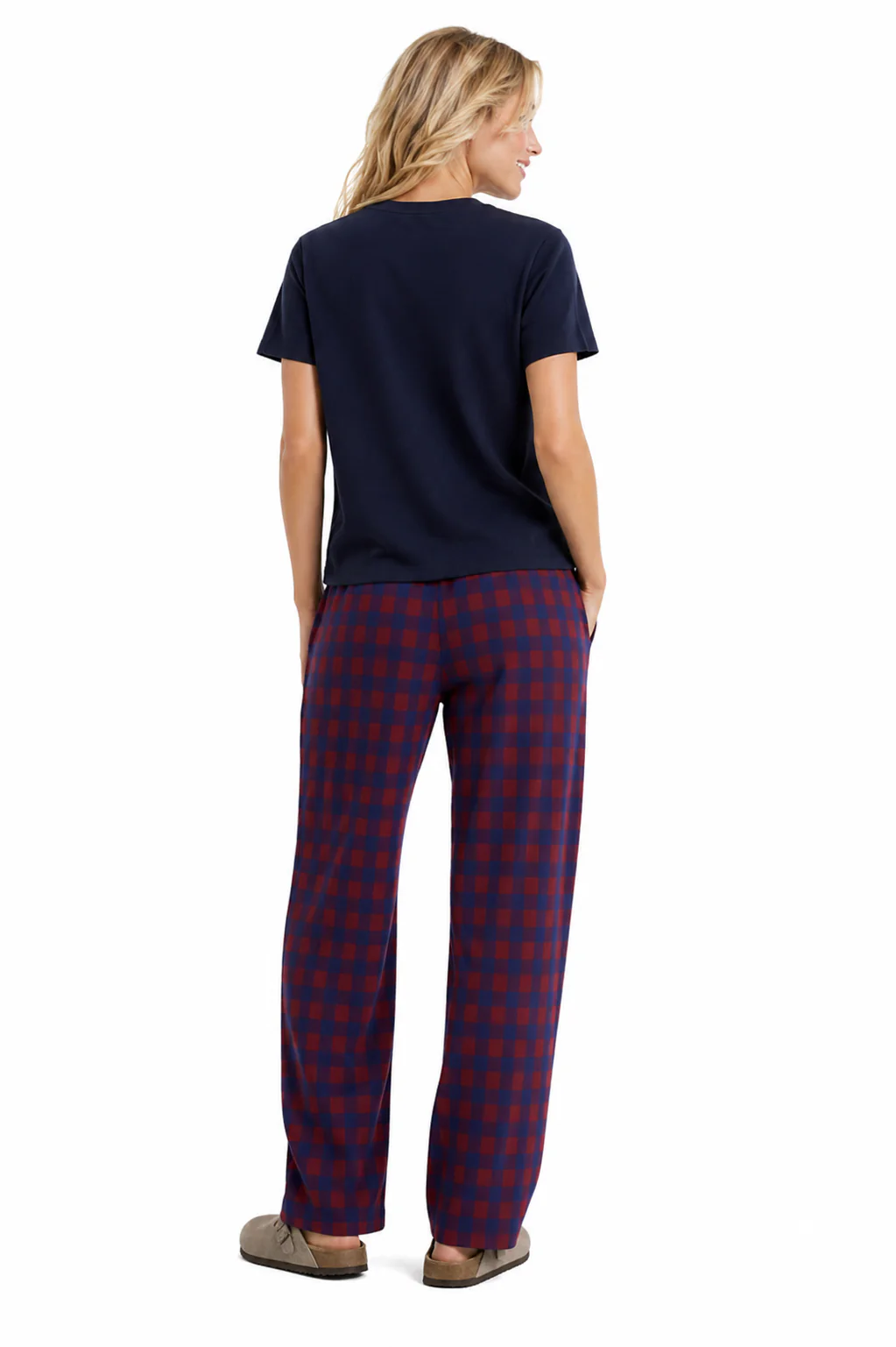 Bow Tee & Plaid Pants Pajama Set - Image 3