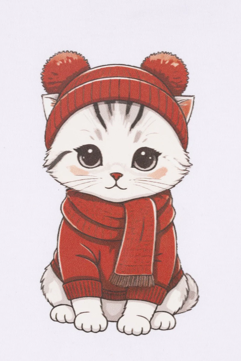 Cat Graphic Tee & Plaid Shorts Pajama Set - Image 4