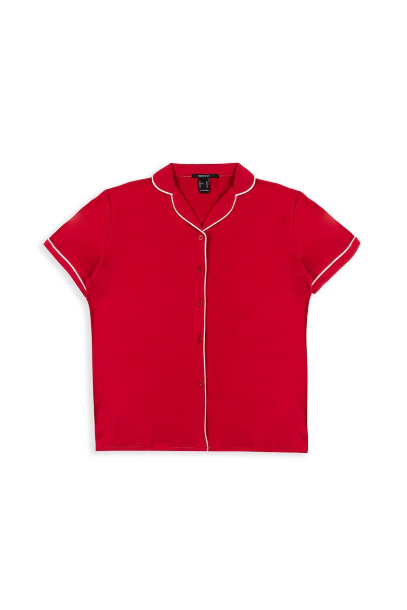 Piped-Trim Top & Shorts Pajama Set - Image 5