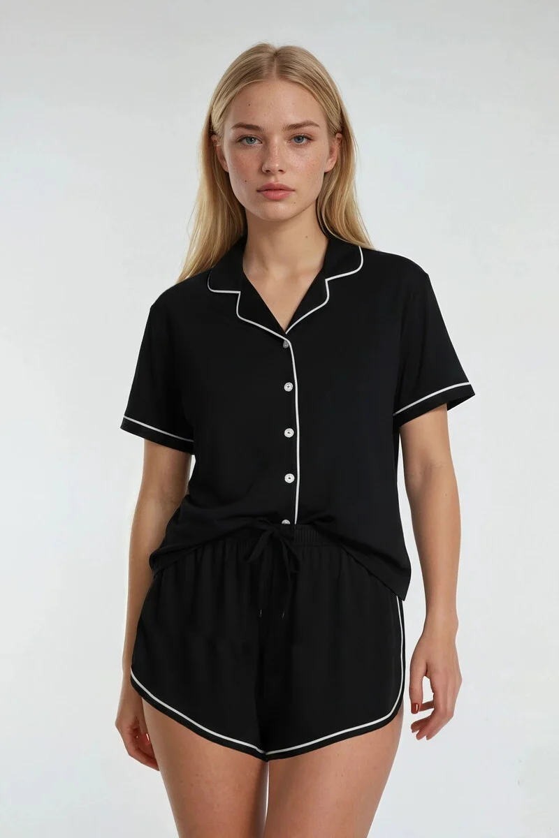 Piped-Trim Top & Shorts Pajama Set - Image 8