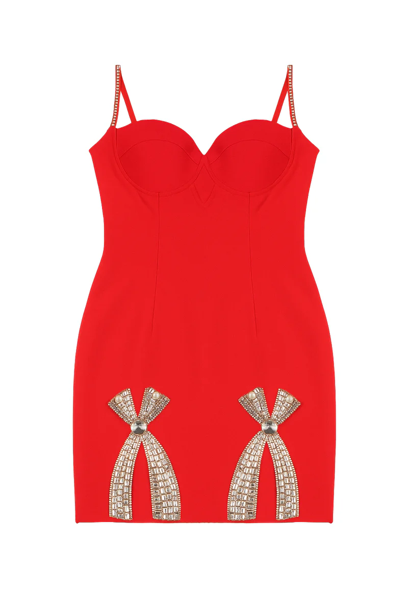 Rhinestone Bow Sweetheart Bodycon Mini Dress - Image 10