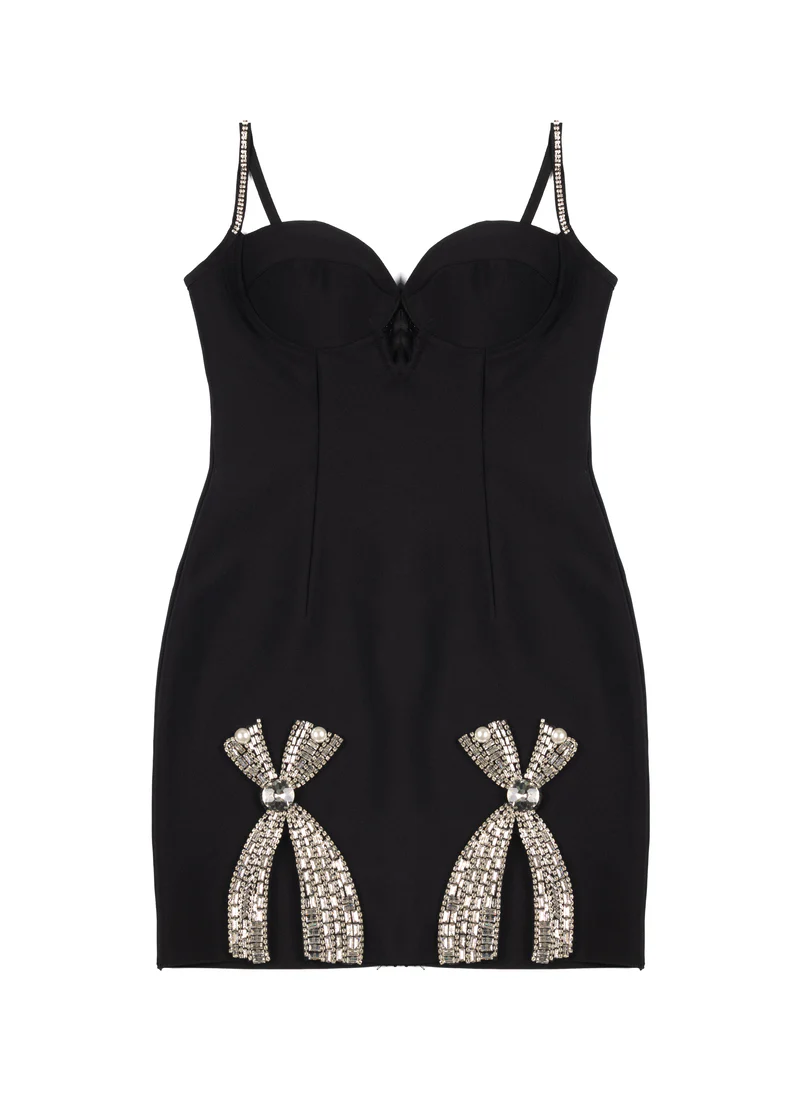 Rhinestone Bow Sweetheart Bodycon Mini Dress - Image 4