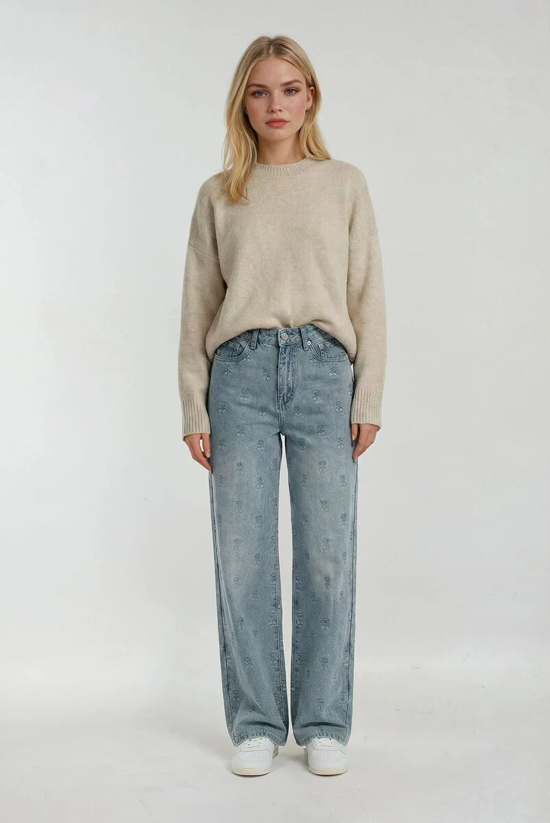 Cherry Embroidered Wide-Leg Jeans - Image 2