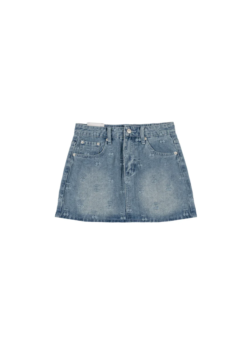 Cherry Embroidered Denim Mini Skirt - Image 3