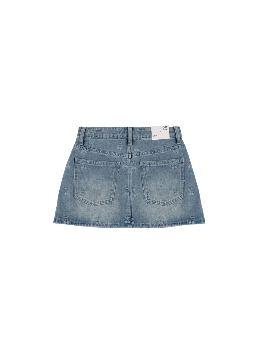 Cherry Embroidered Denim Mini Skirt - Image 4