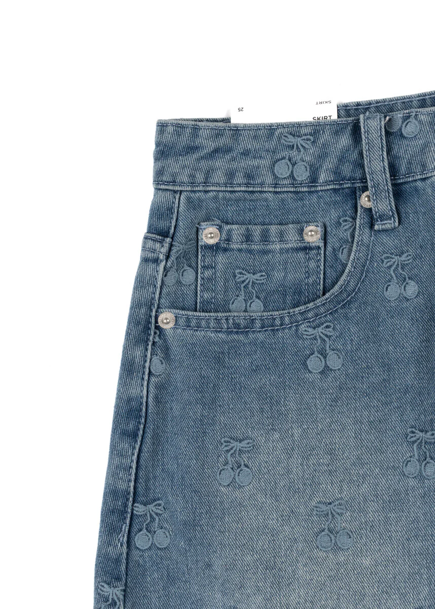 Cherry Embroidered Denim Mini Skirt - Image 5