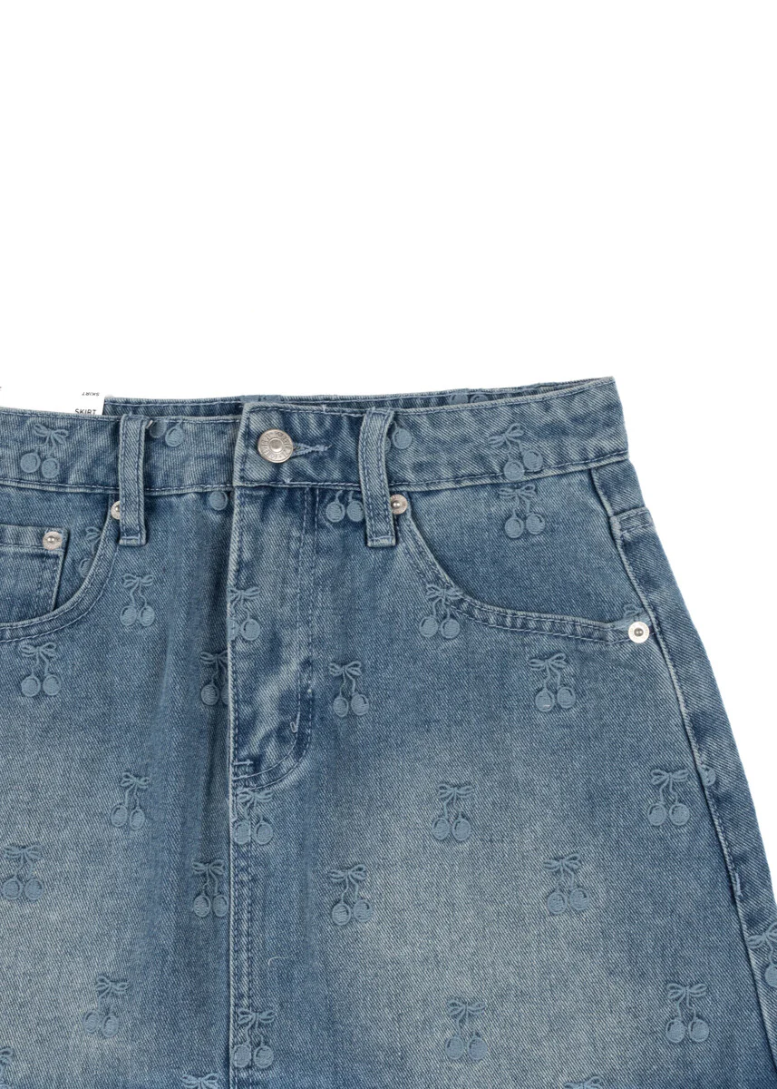 Cherry Embroidered Denim Mini Skirt - Image 6