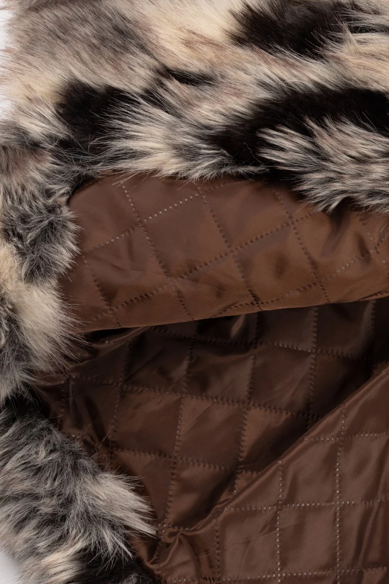 Abstract Print Longline Faux Fur Jacket - Image 7