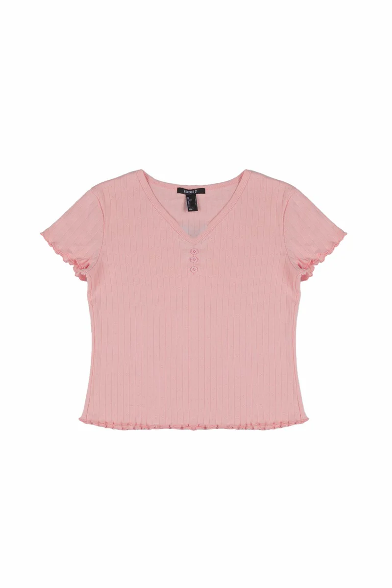 Ribbed Lettuce-Edge Henley Tee - Image 3